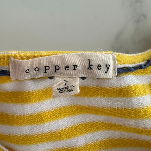 Copper Key Yellow Stripe Dress with Ruffle Size Large - Picture 2 of 6